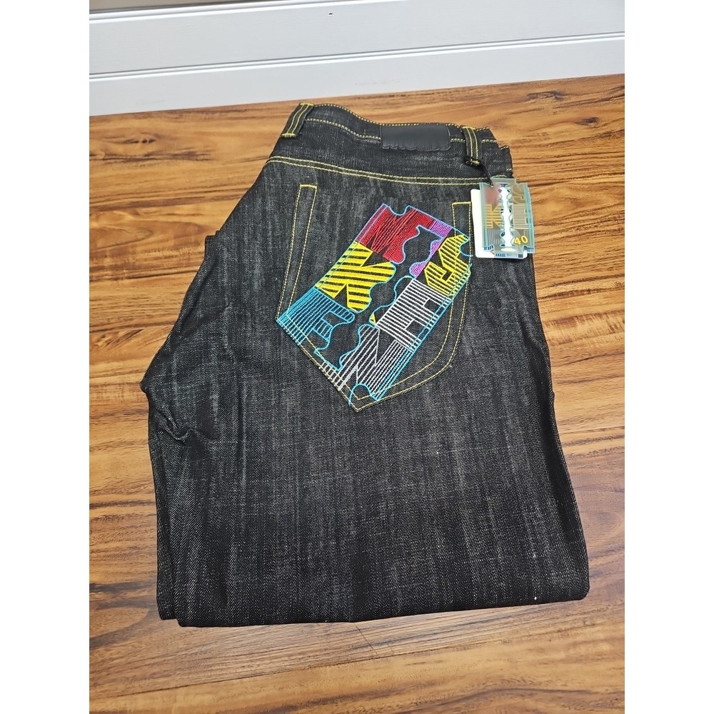 NWT Vintage Miskeen Baggy Embroidered Denim Jeans 40/33 Skater Hiphop Deadstock